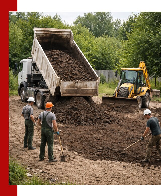 Доставка и укладка грунта для выравнивания участка в Лысьве