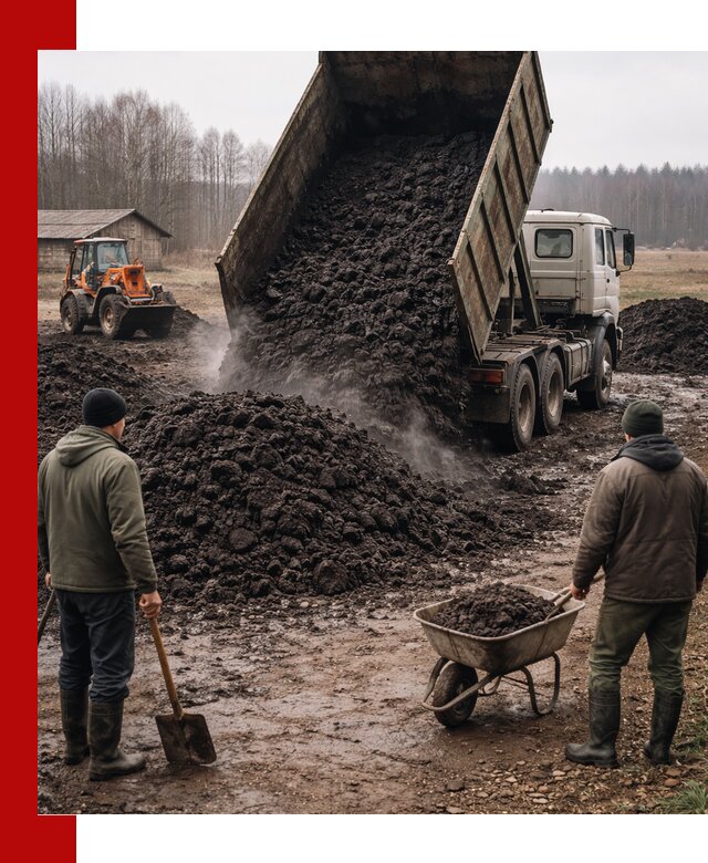 Доставка низинного торфа с разгрузкой и доставкой в Лысьве