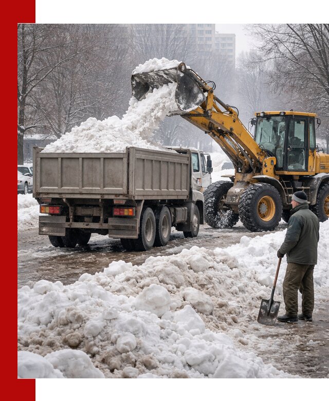 Вывоз снега грузовой техникой в Лысьве оперативно и чисто