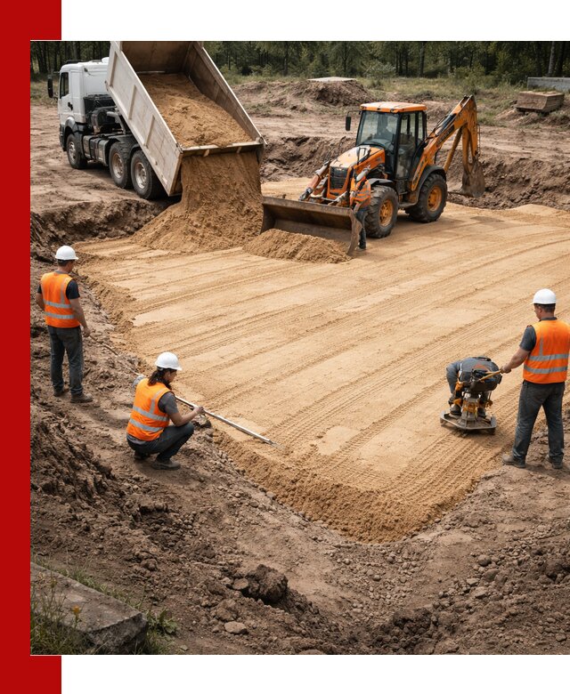 Устройство песчаной подушки для фундаментов и дорог в Лысьве